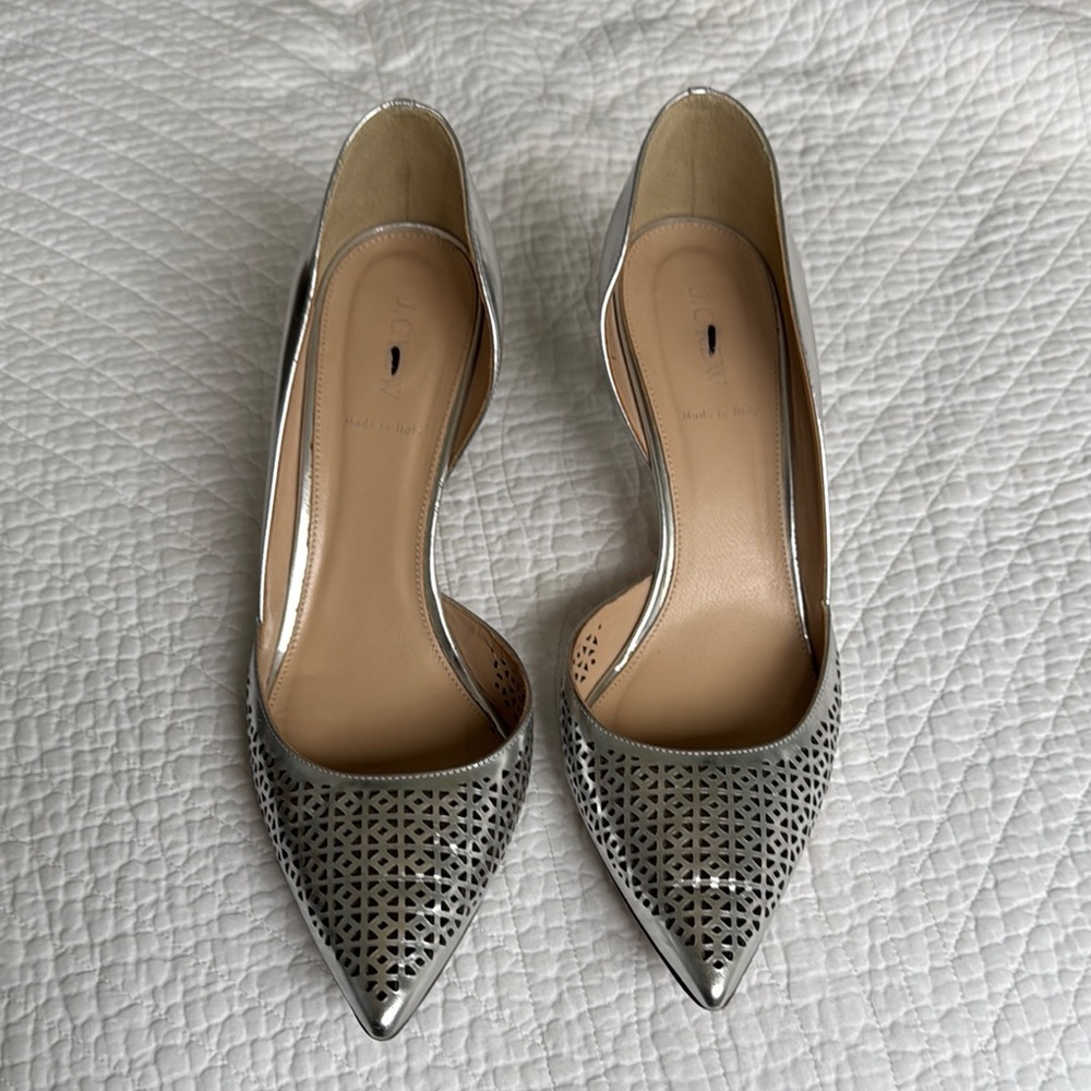 J. Crew Silver Heels with Pointed Toe